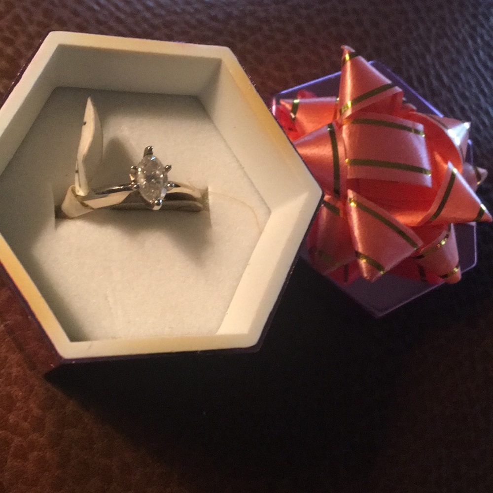 .38 Marque Solitare Gold Ring